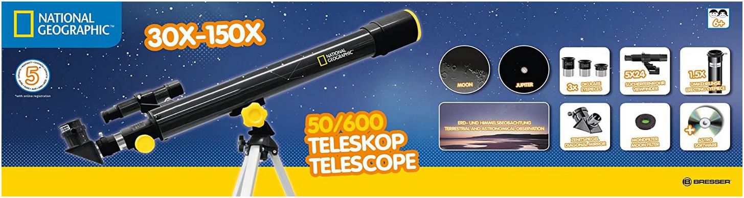 National Geographic Teleskop 50/600 AZ mit azimutalem höhenverstellbarem Dreibeinstativ für 33,28€ (statt 63€)