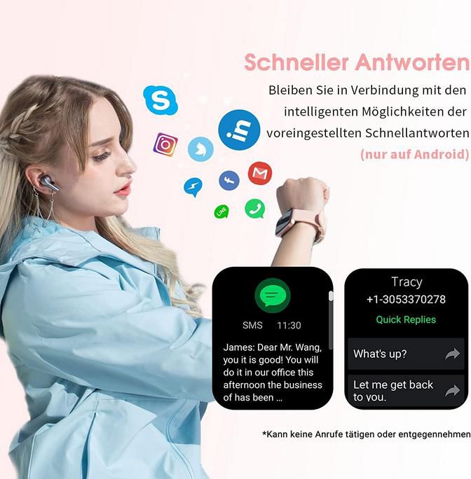 Touchelex Damen Smartwatch in Rosegold   1,75 Zoll Touch Display mit Herzfrequenz, SpO2, Schlafmonitor für 29,99€ (statt 50€)