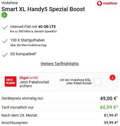 Apple iPhone 13 mit 128GB für 49€ + Vodafone Allnet Flat mit 40GB LTE/5G für 44,99€ mtl.