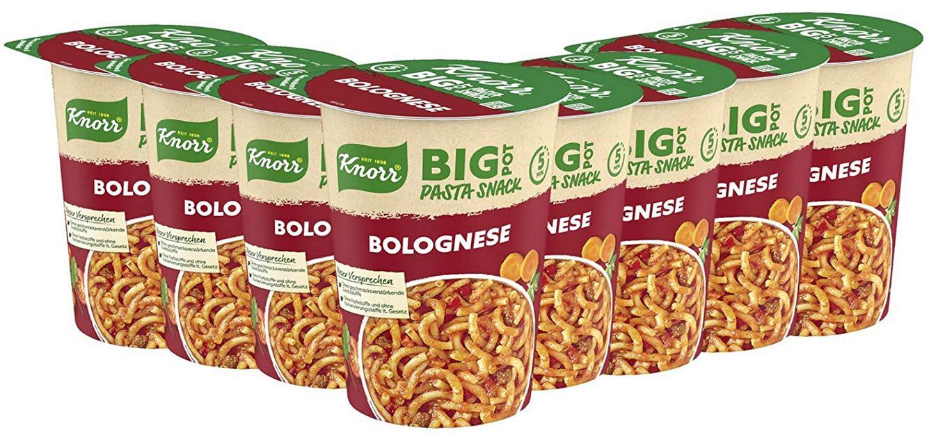 8x Knorr Big Pasta Snack Pot Bolognese (je 88g) ab 8,99€ (statt 12€)   Prime Sparabo