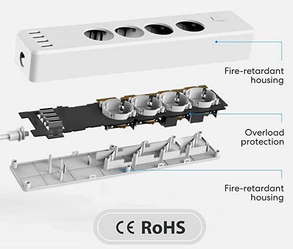 Refoss WLAN Mehrfachsteckdose mit 4 Ausgängen 4 USB Anschlüsse (Alexa, Google & Homekit) für 37,99€ (statt 54€)