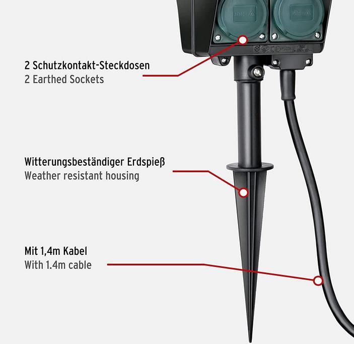 Brennenstuhl Garten Steckdose 2 fach mit Erdspieß für 8,87€ (statt 13€)   Prime