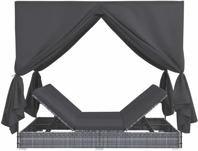vidaXL Poly Rattan Outdoor Lounge Bett mit Vorhängen für 308,09€ (statt 381€)