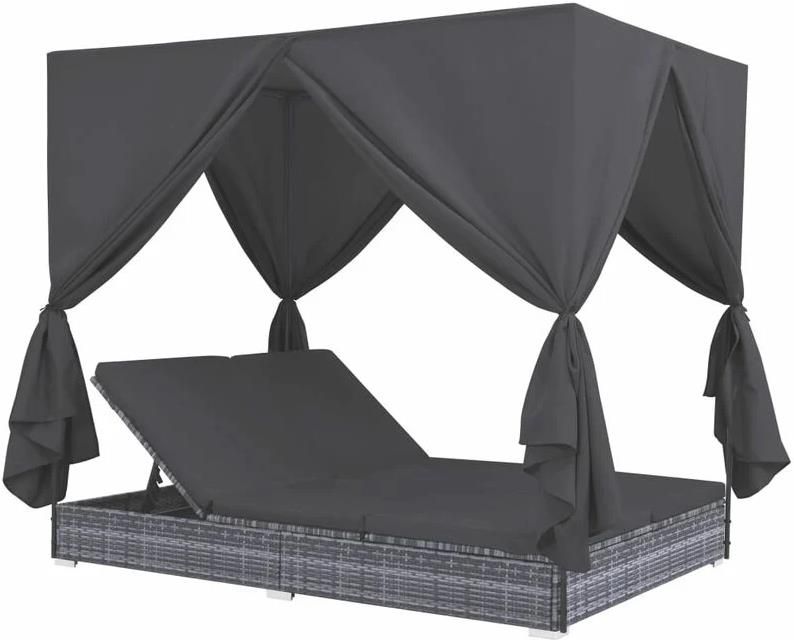 vidaXL Poly Rattan Outdoor Lounge Bett mit Vorhängen für 308,09€ (statt 381€)