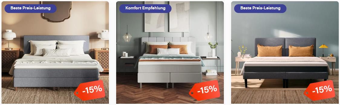 Emma: 15% Rabatt auf ausgewählte Artikel + 5% Extra Rabatt   z.B. Emma One Boxspringbett 180 x 200 cm für 887,44€ (statt 1.099€)