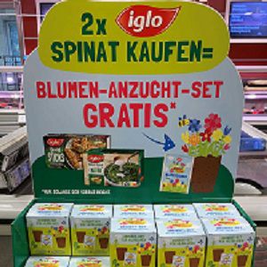 Iglo: 2 x iglo blubb Spinat kaufen, ein Blumen Anzucht Set gratis mitnehmen