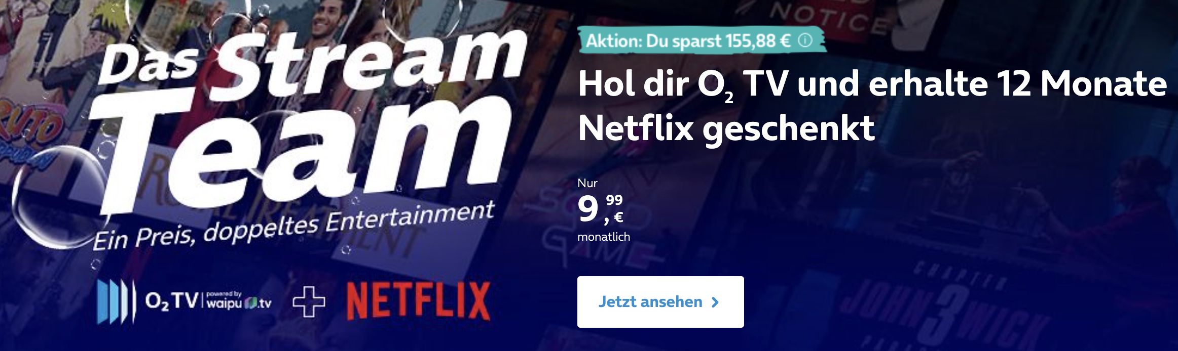 Bestandskunden: o2 TV L (90 TV Sender in HD) für 9,99€ mtl. + 1 Jahr Netflix GRATIS