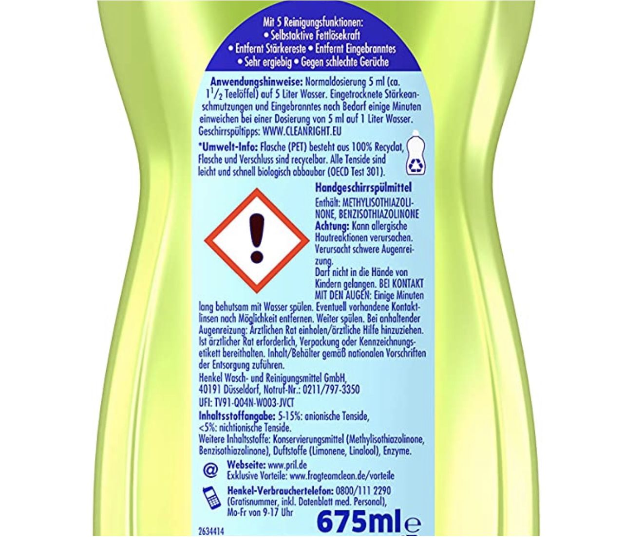 Pril 5 Plus Original Limette 675ml Handgeschirrspülmittel für 0,79€   Prime Sparabo