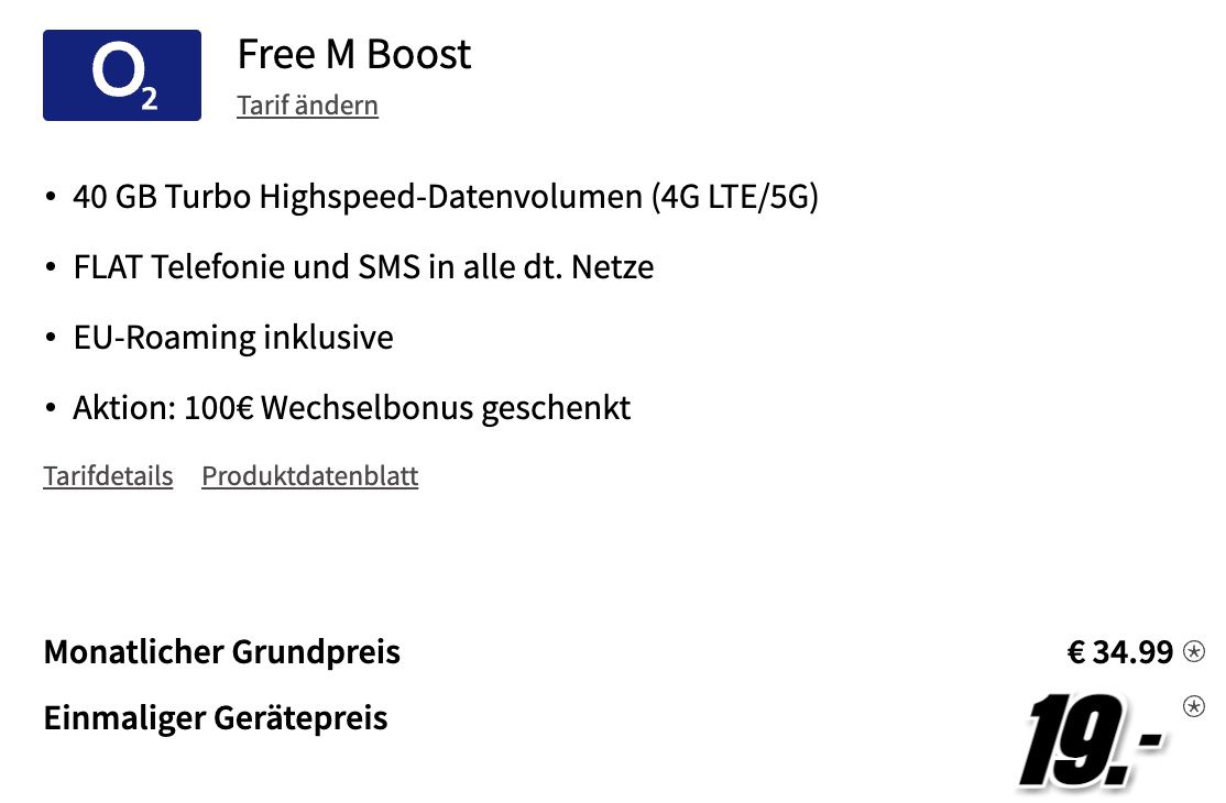 Apple iPhone SE (2022) mit 128GB für 19€ + o2 Allnet Flat mit 40GB LTE/5G für 34,99€ mtl. + 100€ Bonus