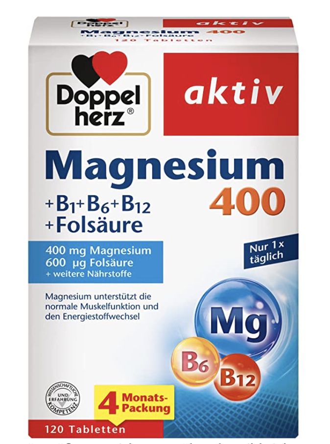 120er Pack Doppelherz Magnesium 400 + B1 + B6 + B12 + Folsäure ab 7,74€ (statt 14€)