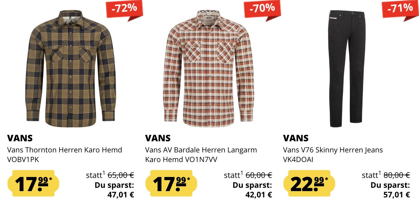 VANS Sale bis 80% Restgrößen Rabatt   z.B. V76 Skinny Herren Jeans für 22,99€ (statt 57€)