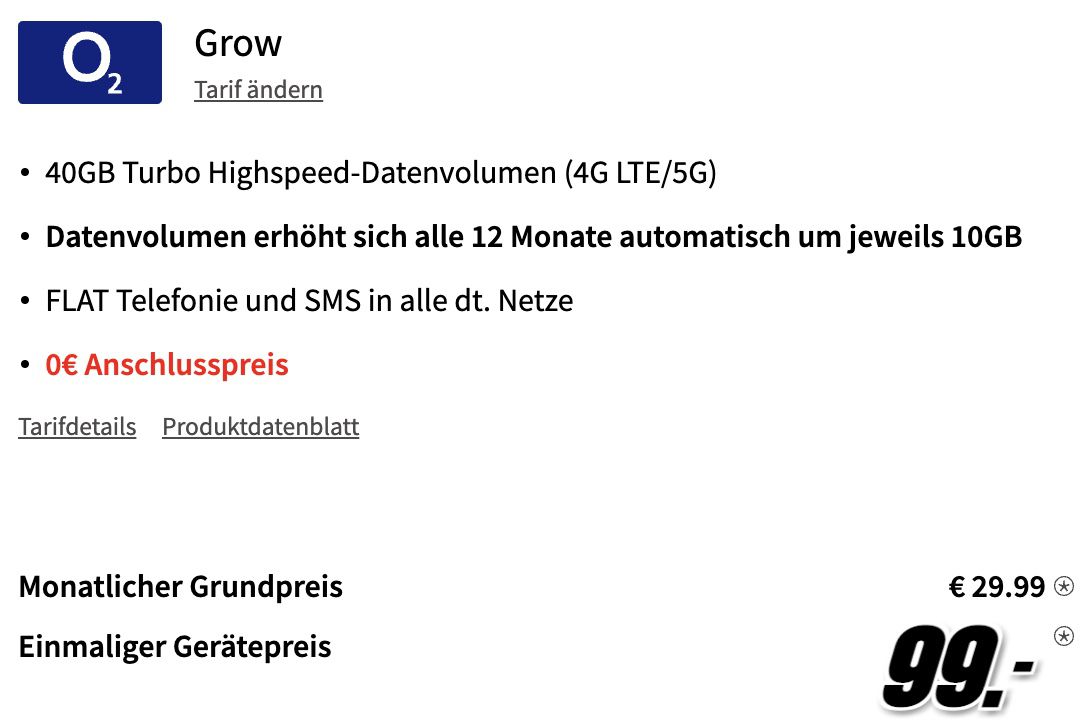 iPhone 12 (64GB) für 99€ + o2 Grow Allnet Flat mit 40GB LTE/5G für 29,99 mtl. + keine AG