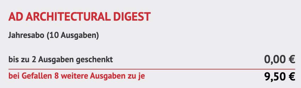 Bis zu 2 Ausgaben AD Architectural Digest GRATIS (statt 19€)