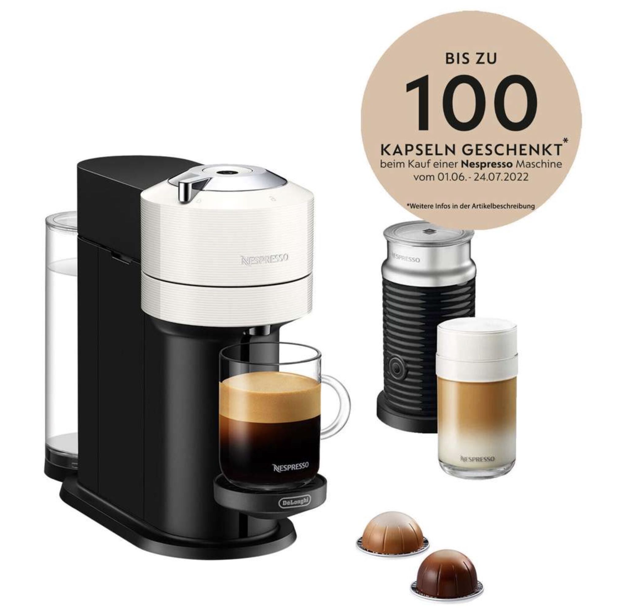 DeLonghi Nespresso Vertuo Next ENV120 Kapselmaschine + Milchaufschäumer + 10 Kapseln für 59,99€ (statt 80€)