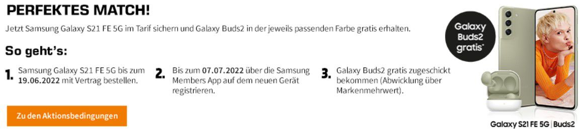 Samsung Galaxy S21 FE 5G (128GB) für 79€ + Telekom green LTE mit 10GB für 19,99€ mtl. + gratis Samsung Galaxy Buds2