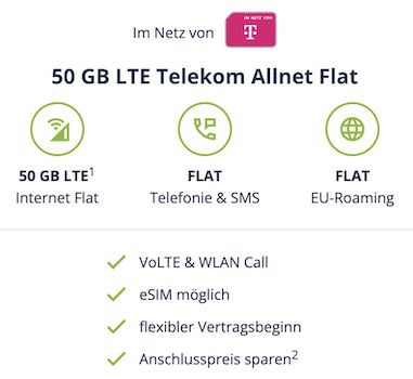 🔥 Telekom Allnet Flat von freenet mit 50GB LTE (!) für 19,99€ mtl.