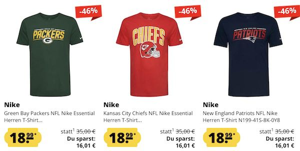 NFL Sale bei SportSpar   z.B. Tom Brady Shirt 15,99€ (statt 19€)