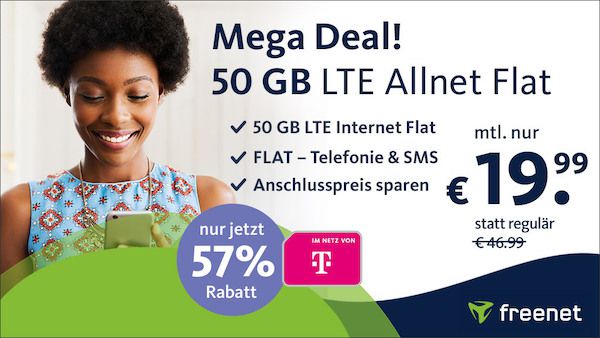 🔥 Telekom Allnet Flat von freenet mit 50GB LTE (!) für 19,99€ mtl.