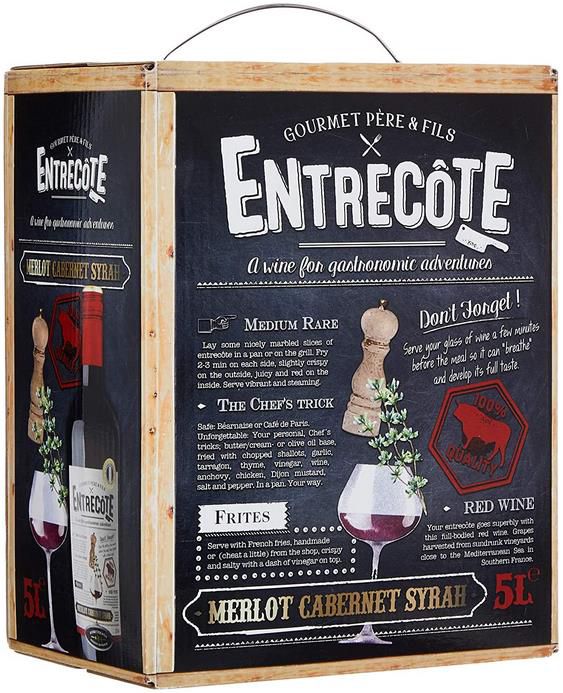 5 Liter Entrecote Merlot, Cabernet Sauvignon, Syrah   Rotwein aus Frankreich Bag in Box ab 20,24€ (statt 31€)   Prime Sparabo