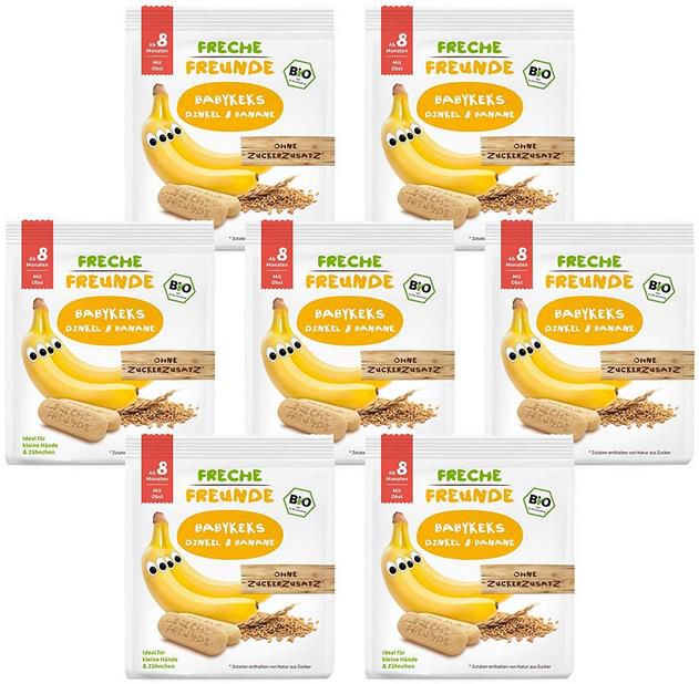 7er Pack Freche Freunde Bio Babykekse mit Dinkel & Banane, ab 8 Monaten, vegan 7 x 100g ab 9,31€ (statt 12€)   Prime Sparabo