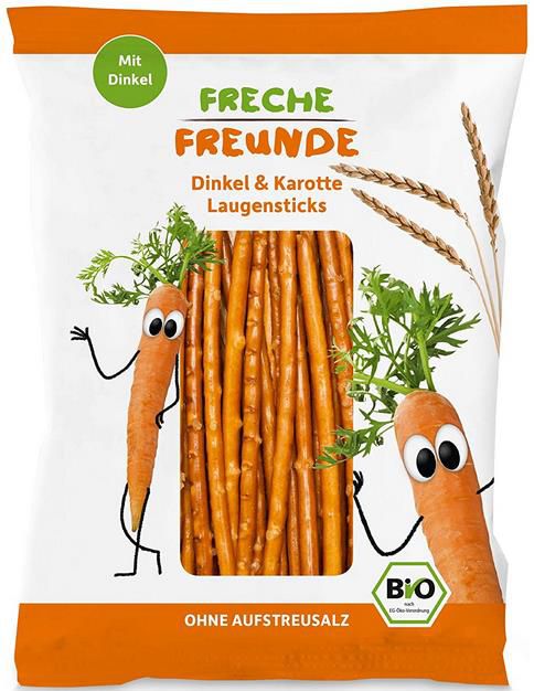 15er Pack Freche Freunde Bio Laugensticks Karotte mit Dinkelmehl, vegan 15 x 75g für 15,39€ (statt 20€)   Prime Sparabo