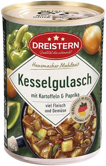 4x Dreistern Kesselgulasch mit Kartoffeln und Paprika 4 x 400g ab 5,83€   Prime Sparabo