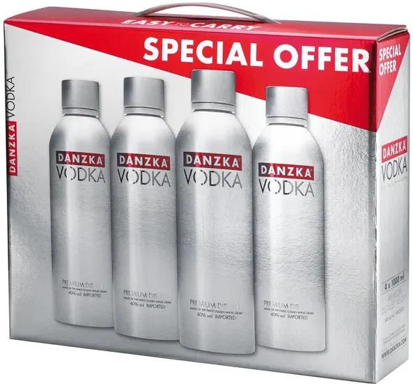 4er Pack Danzka Vodka, 40% 4x1L für 48,90€ (statt 56€)