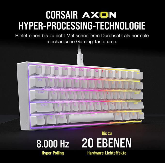 Corsair K65 RGB MINI Mechanische Gaming Tastatur mit RGB und Cherry MX Speed Tasten in Weiß für 99,99€ (statt 140€)