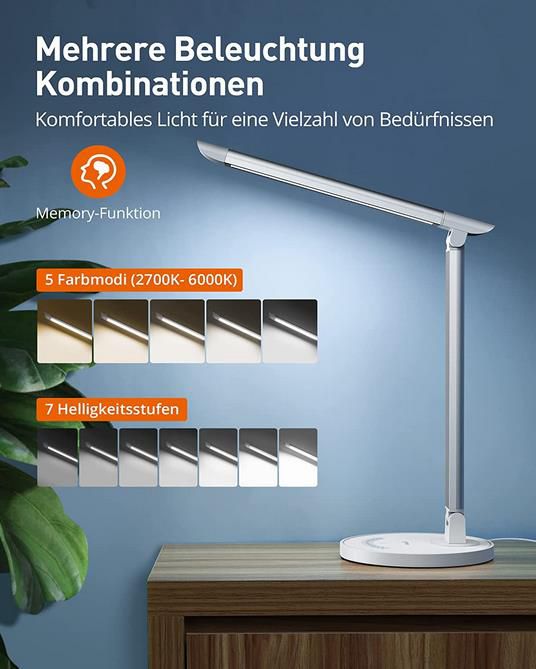 LED Schreibtischlampe mit 5 Farbmodi &  7 Stufen für 14,99€ (statt 30€)