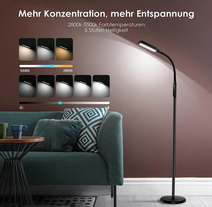 Lastar LED Stehlampe mit 2.800k 5.500k Farbtemperatur und 1.800 Lumen für 26,49€ (statt 53€)