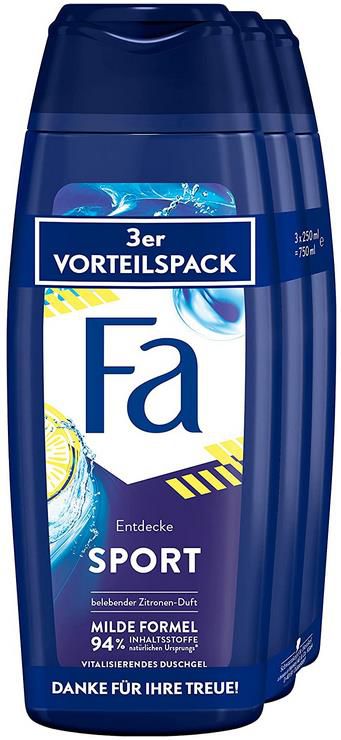 3er Pack Fa Sport Vitalisierendes Duschgel mit dem Duft von grünem Zitrus 3 x 250 ml ab 1,87€ (statt 4€)   Prime Sparabo