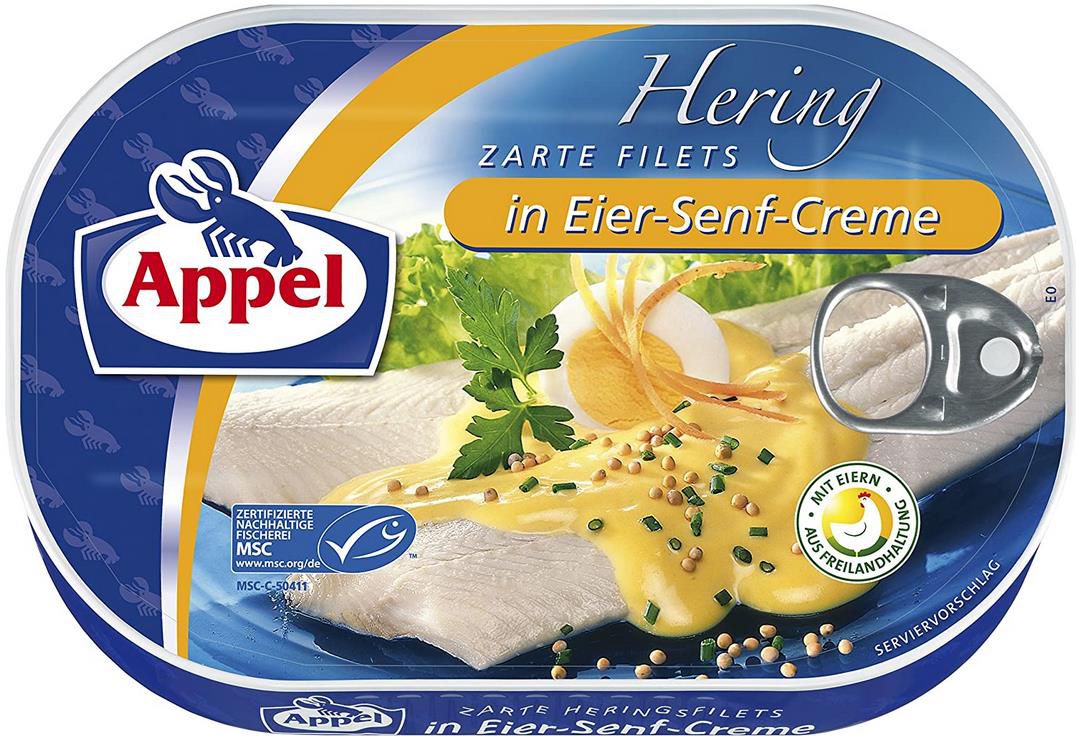 10er Pack Appel Heringsfilets in Eier Senf Creme, 10 x 200g ab 9,18€ (statt 16€)   Prime Sparabo