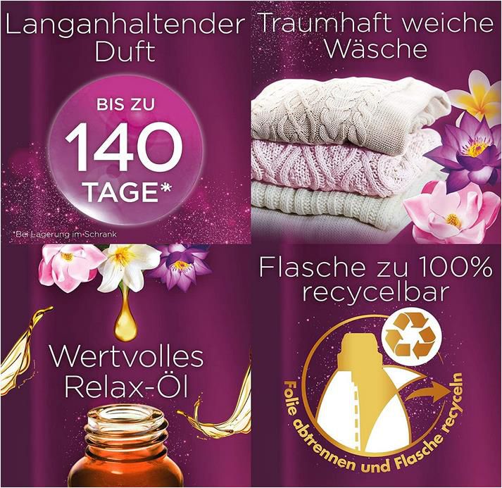 4x Vernel Aromatherapie Weichspüler Traumhafte Lotusblüte 4x68 Waschladungen ab 9,73€ (statt 13€)   Prime Sparabo