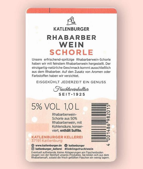 6er Pack Katlenburger Fruchtweinschorle Rhabarber 6 x 1 l für 11,94€ (statt 14€)   Prime