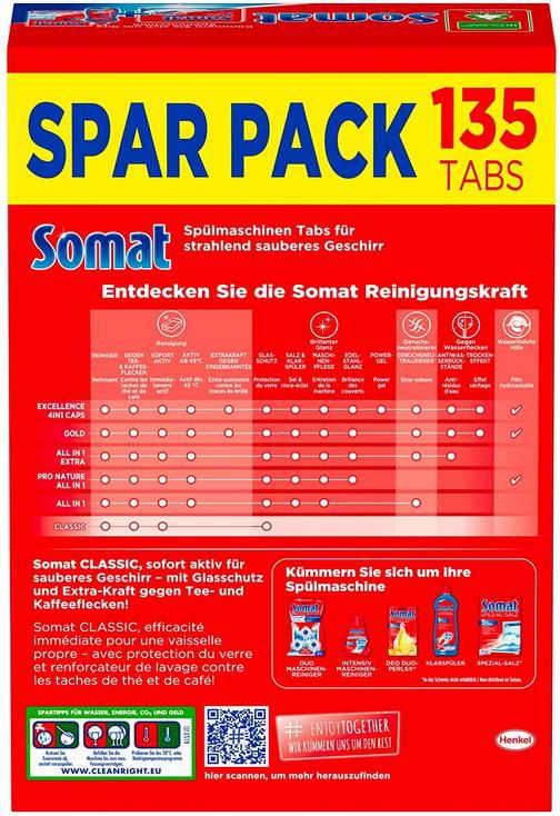 135er Pack Somat Classic Spülmaschinen Tabs ab 9,74€ (statt 17€)   Prime Sparabo