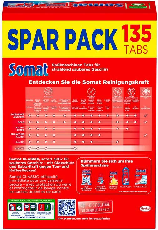 135er Pack Somat Classic Spülmaschinen Tabs ab 13,29€ (statt 18€)