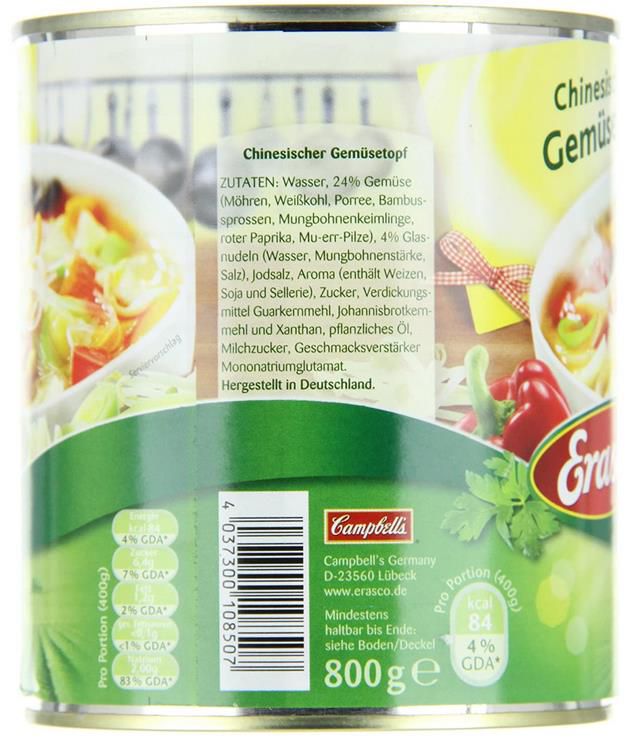 8x Erasco Chinesischer Gemüsetopf vegetarisch 8 x 800g ab 18,55€ (statt 24€)   Prime Sparabo