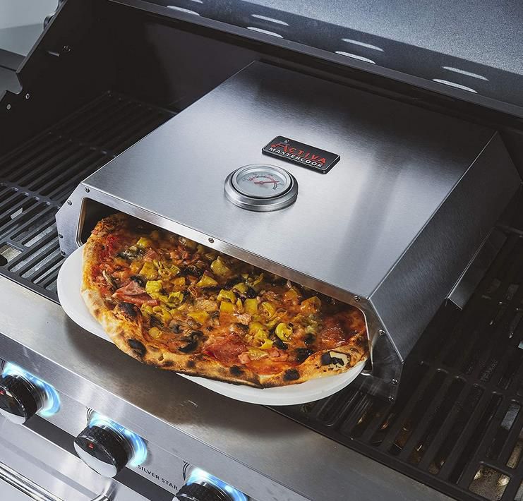 Activa Pizza Box, Edelstahl Pizzaaufsatz mit Temperaturanzeige für Holzkohlegrills und Gasgrills für 49€ (statt 90€)
