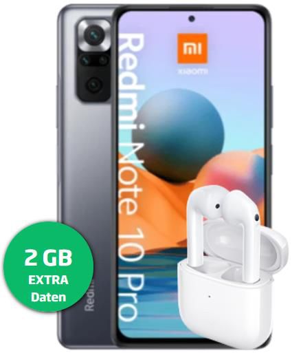 Xiaomi Redmi Note 10 Pro mit 128GB + Xiaomi Redmi Buds 3 für 1€ + o2 Allnet Flat mit 10GB LTE für 14,99€ mtl.