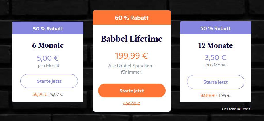 Babbel Black Friday Sale mit bis zu 60% Rabatt   Lifetime 199€ / 6 Mon. 30€ / 12 Mon. 42€
