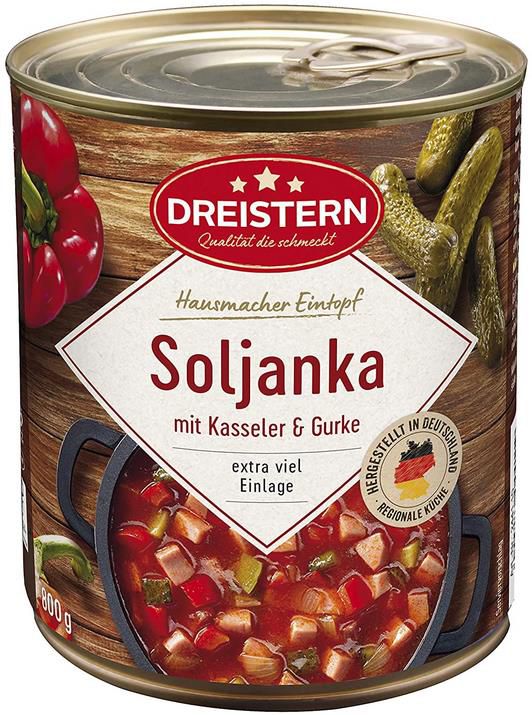 Dreistern Soljanka mit Kasseler und Gurke, 800g für 2,99€ (statt 4€)