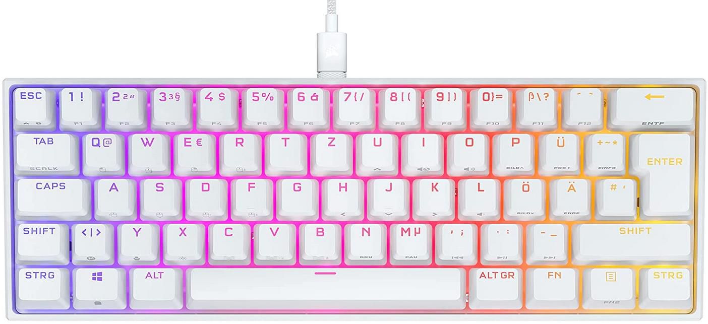 Corsair K65 RGB MINI Mechanische Gaming Tastatur mit RGB und Cherry MX Speed Tasten in Weiß für 99,99€ (statt 140€)
