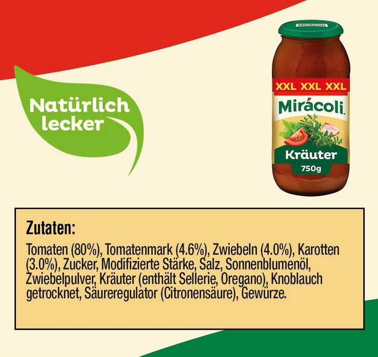 6er Pack Miracoli Pasta Sauce Kräuter XXL 6 x 750g ab 12,70€ (statt 18€)   Prime Sparabo