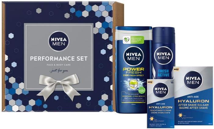 NIVEA MEN Performance Set mit After Shave Balsam, Deo, Feuchtigkeitscreme und Pflegedusche für 14,24€ (statt 19€)   Prime