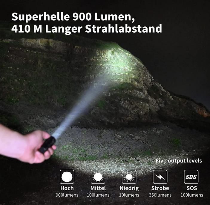 Wuben E6 Mini LED Taschenlampe mit 900 Lumen, IP68 Wasserdicht für 30,99€ (statt 46€)