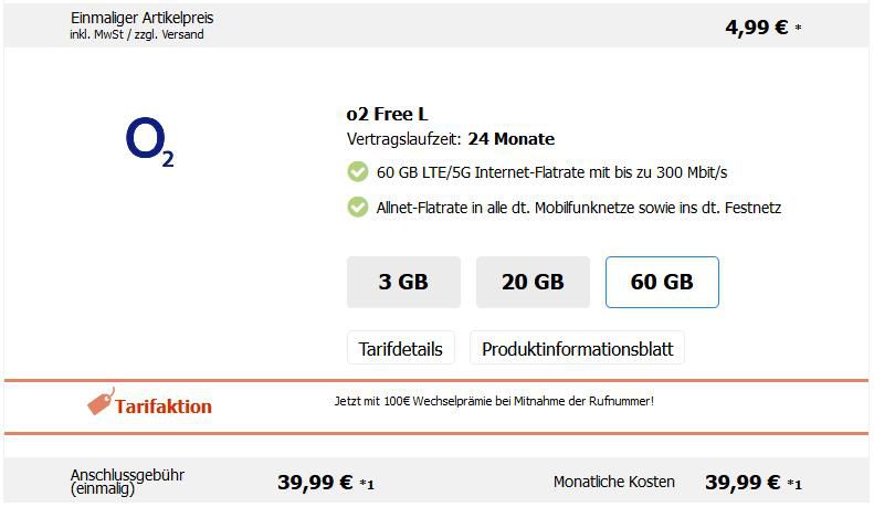 Sony Xperia 5 III 5G mit 128GB für 4,99€ + o2 Allnet Flat mit 60GB LTE für 39,99€ mtl.   100€ Wechselbonus