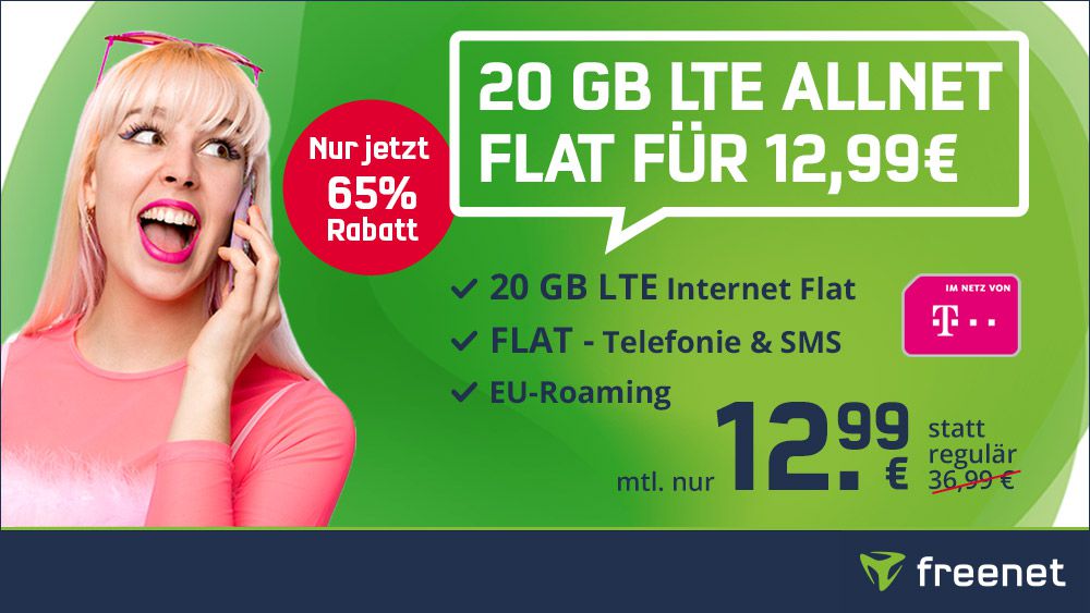 Telekom Allnet Flat von freenet mit 20GB LTE für 12,99€ mtl.