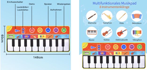 Upgrow Tanzmatte für Kinder mit 8 Tasten & Instrumenten ab 11,99€ (statt 24€)   Prime