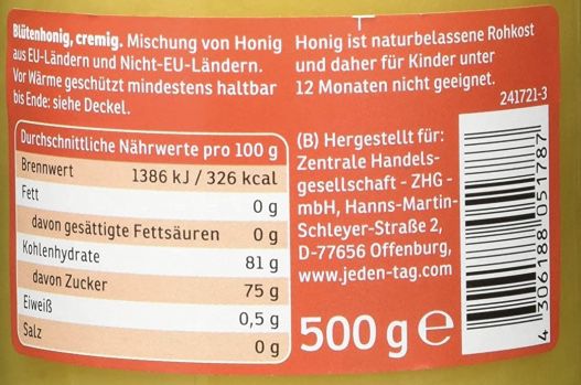 Jeden Tag Blütenhonig cremig (500g) für 1,79€   Prime Sparabo