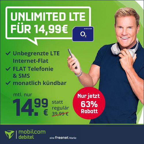 🔥 o2 Unlimited Smart mit unendlich LTE (10 Mbit/s) + Allnet Flat für 14,99€ mtl.   jederzeit kündbar!